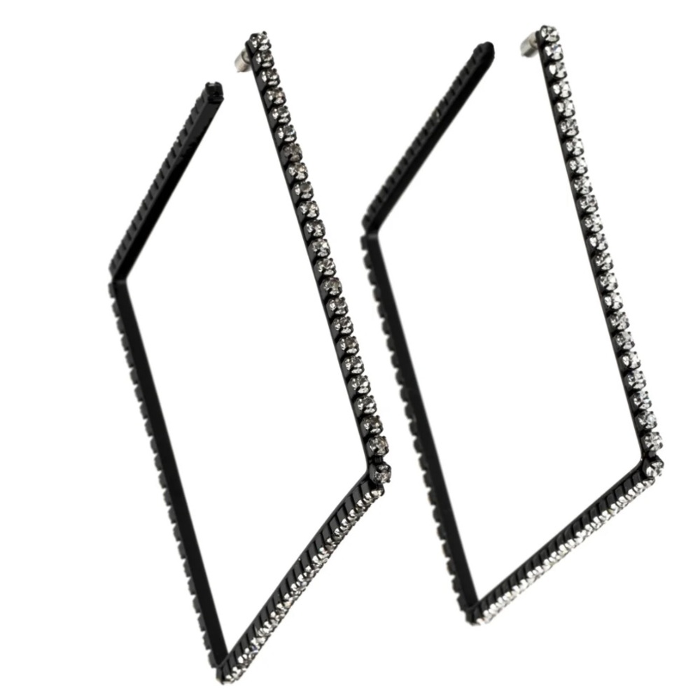 AREA Crystal Square Hoop Earrings